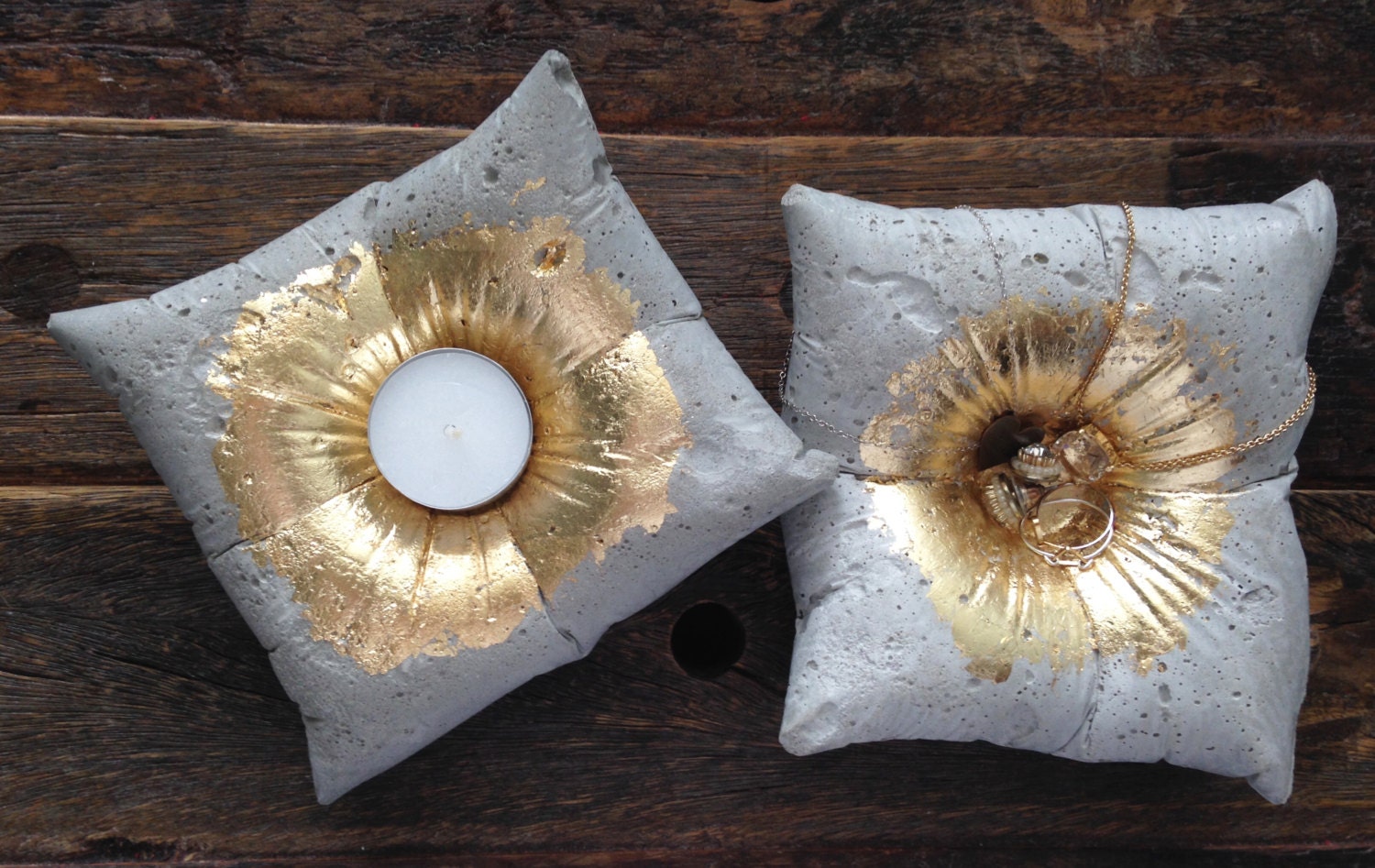 Concrete Pillow with Gold Leaf by yourpalalcreative on Etsy