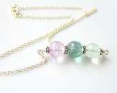 Fluorite Line Necklace - Gemstones on Sterling Silver Chain - Pastel Colors - Bar Necklace