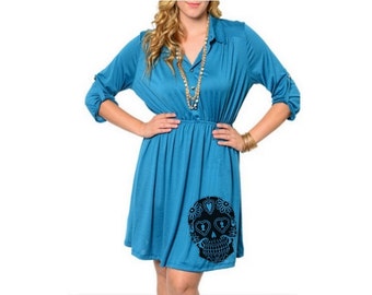 Sugar Skull Dress Womens Plus Size Clothing 2XL Trendy Dresses Cute Skulls tunic screen printed clothing pin up dress 3XL