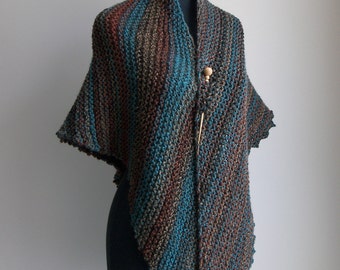 Hand Knit Asymmetrical Shoulder Shawl Scarf Cowl by PeacefulPath