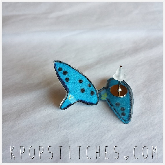 Ocarina Zelda hand drawn plastic post earrings Legend of Zelda