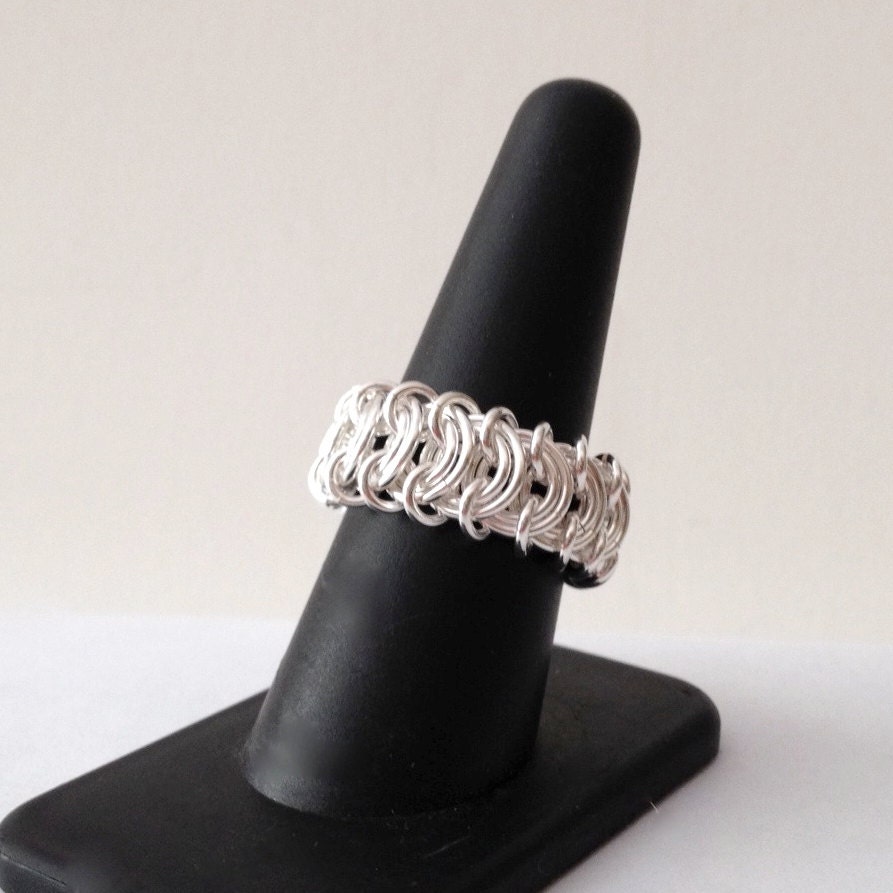 Silver Chainmaille Ring Chainmail Flat Weave Ring