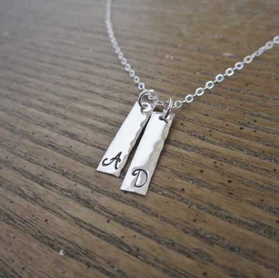 Vertical bar necklace solid sterling silver initial bar