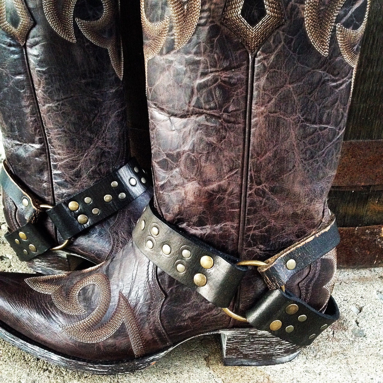 leather boots with straps