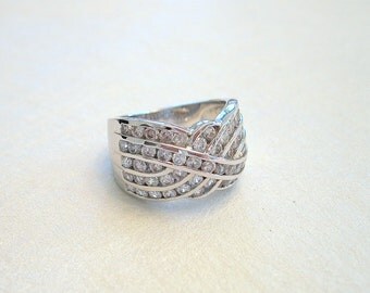 Vintage Rhinestone Ring Crystal Silvertone Made in China Size 7