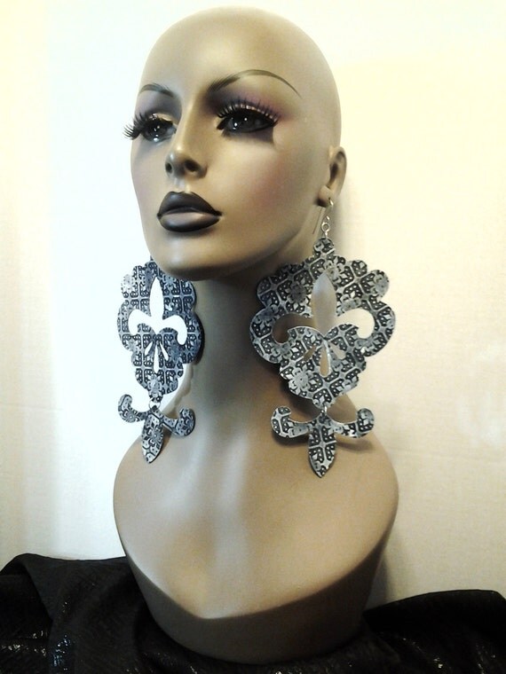 Long Uniquely Shape Dangling Denim Fabric Earrings with Beautiful Embellishment, Ladies, Womens Earrings, Large Earrings, Big Earrings