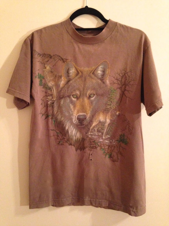 Vintage Wolf Pack T Shirt // Brown // Size M by OnMyBlockVintage