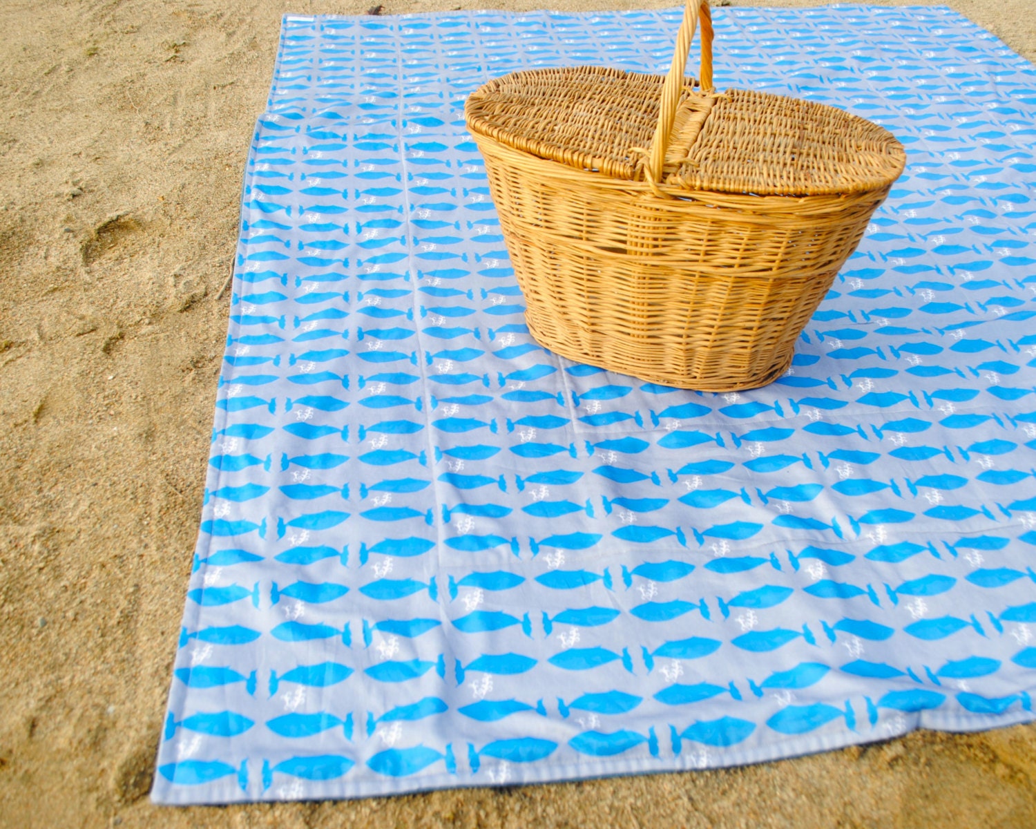 Picnic Blanket ORGANIC Beach Blanket in Blue Whales Picnic