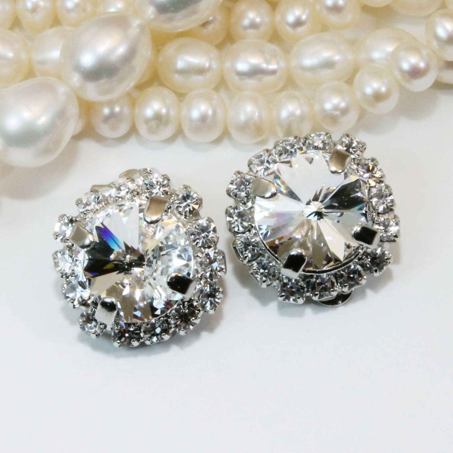 Crystal Clear Clip on earrings bridal Swarovski Clip On