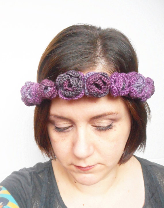 Crochet Crown of Roses Bridal Headband, OOAK.