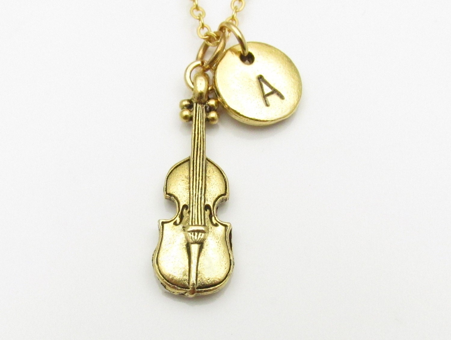 Violin Necklace Gold Violin Initial Necklace Antique Gold