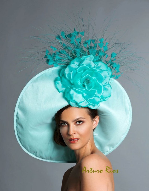 Items similar to Aqua Turquoise Derby hat, Classic Kentucky derby hat ...