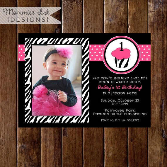 Zebra Cupcake 2 - Custom Photo Birthday Party Invitation - PRINTABLE INVITATION DESIGN Il_570xn