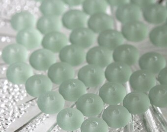 4mm Rondelle Bead - Sea Glass Beads - Jewelry Making Supply - Lt. Coke Bottle Green Sea Glass Spacer Disk (100 beads)