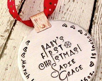 Personalized Baby's First Christmas Ornament - Hand Stamped - Baby Name Date Birth Statistics - Christmas Ornament - Holiday Gift
