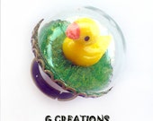 Miniature Duck Globe Ring - Mini Chicken - Kawaii Miniature Jewelry - Sweet Cute Ring - Terrarium Ring - Globe Jewelry - Limited Edition