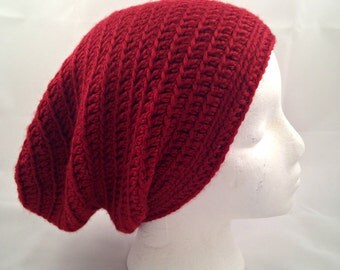 FREE SHIPPING Crochet Slouchy Hat, Womens Hat, Mens Hat, Slouchy Hat, Red Slouchy Beanie, Hipster Slouch Hat, Baggy Hat, Ready To Ship