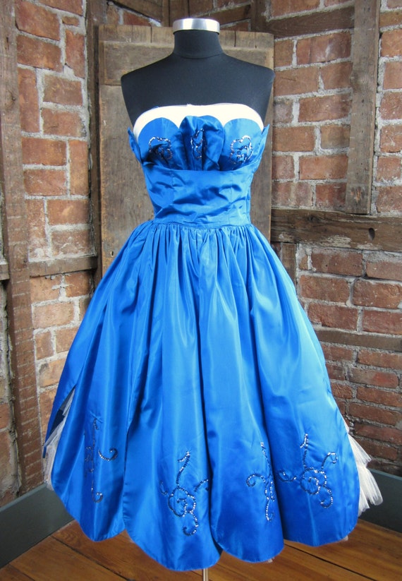 1950s Electric Blue Tulle Sequined Party Dress by MISSIONMOD