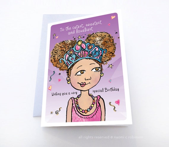 Cutest Princess Greeting Card, Cute Greeting Card, Brown Princess, Brown Girl, Mixed Race Princess, Multicultural Birthday Cards, for Girls