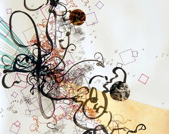 Culmination, abstract, original, handmade drawing, 16" x 17"