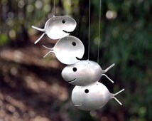 Fish made from spoons, Original spoon fish wind chime, Nautical nursery mobile, Silverware wind chime, Metal windchimes, Spring Yard Stake