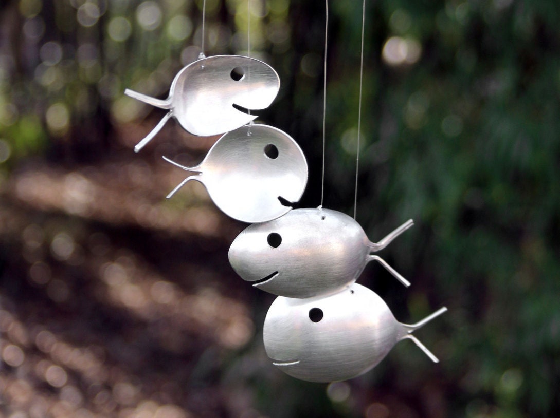 Wind Chime Fish Made From Spoons Original Spoon Wind Chime Jauquet Nautical Beach Wall Art Water Garden Decor Trout Fisher