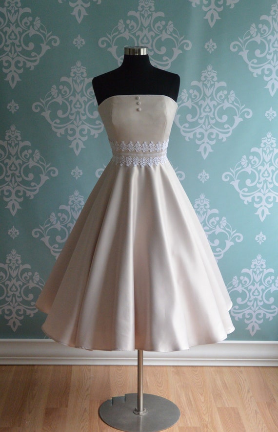 Tea Length Wedding Dress TINY BUBBLES Satin by FrenchKnotCouture