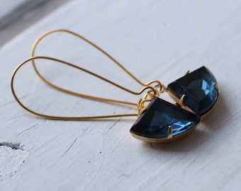 French Navy Blue Art Deco Earrings ... Sapphire September Birthstone Earrings