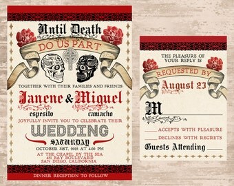 Day of the Dead Wedding Invitations. Mexican Wedding. Sugar Skulls ...