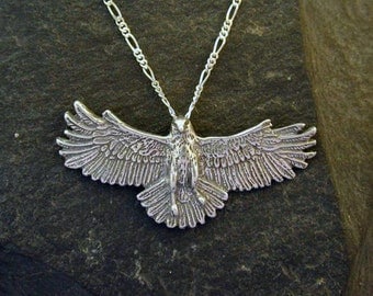 Sterling Silver Large Hawk Pendant with a Sterling Silver Chain