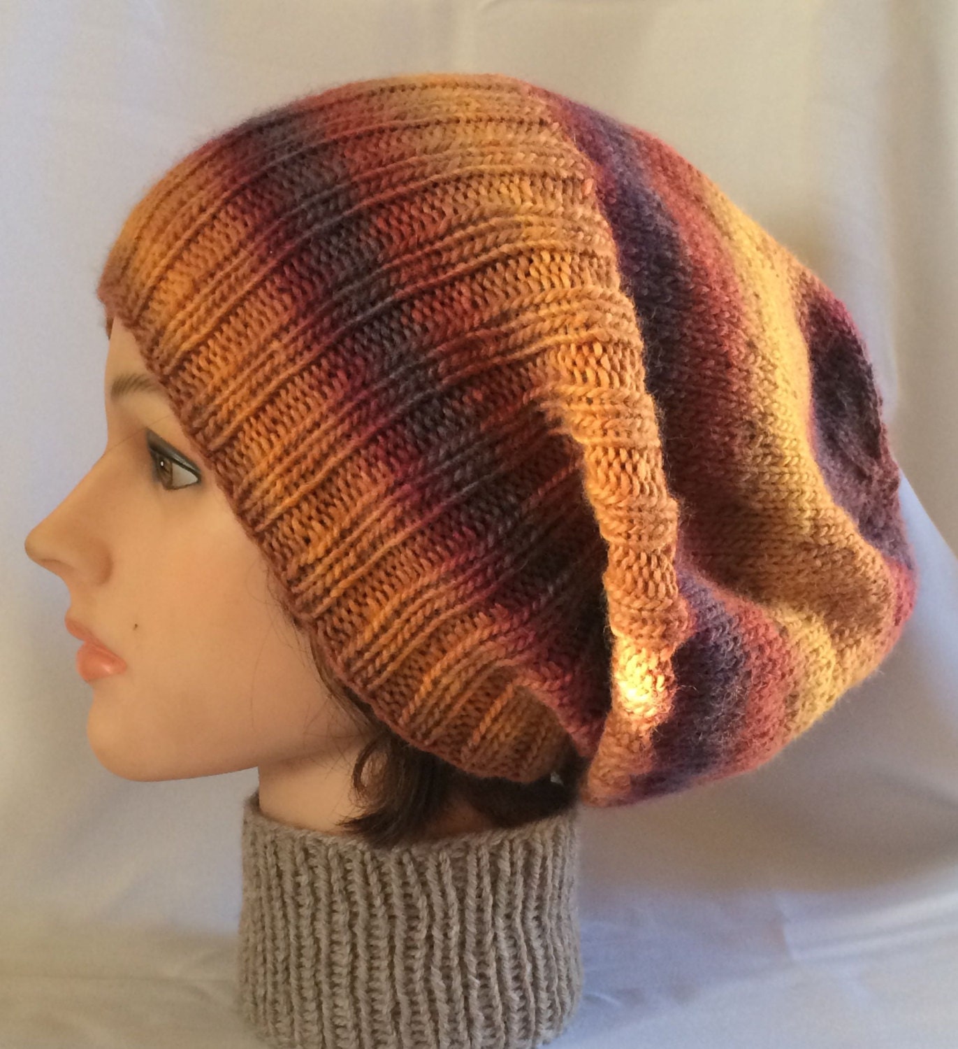 Orange Slouch Hat Knit Slouchy Hat Orange Striped Hat Knitted