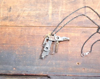 Steampunk Statement Necklace Found Objects Machine Parts Assemblage Springs