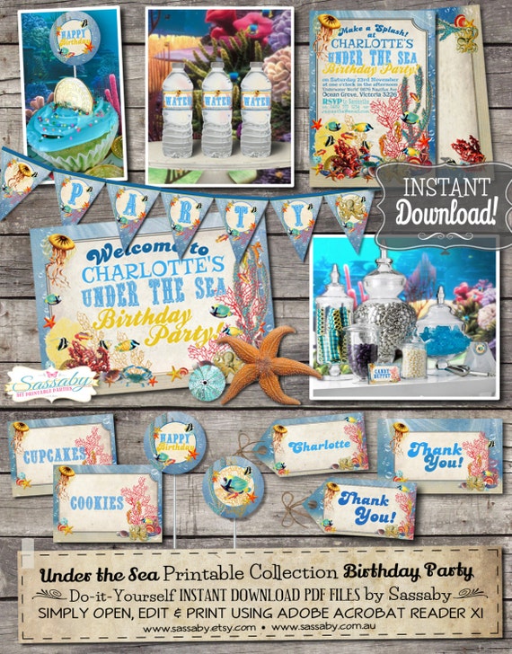 Under the Sea Party Collection - INSTANT DOWNLOAD - Editable & Printable Ocean, Underwater, Sealife, Octopus Kids Birthday Party Decorations Il_570xn
