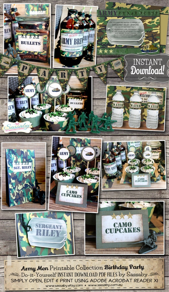 Army Men Party Collection - INSTANT DOWNLOAD - Editable & Printable Birthday Party Decorations by Sassaby Parties Il_570xn