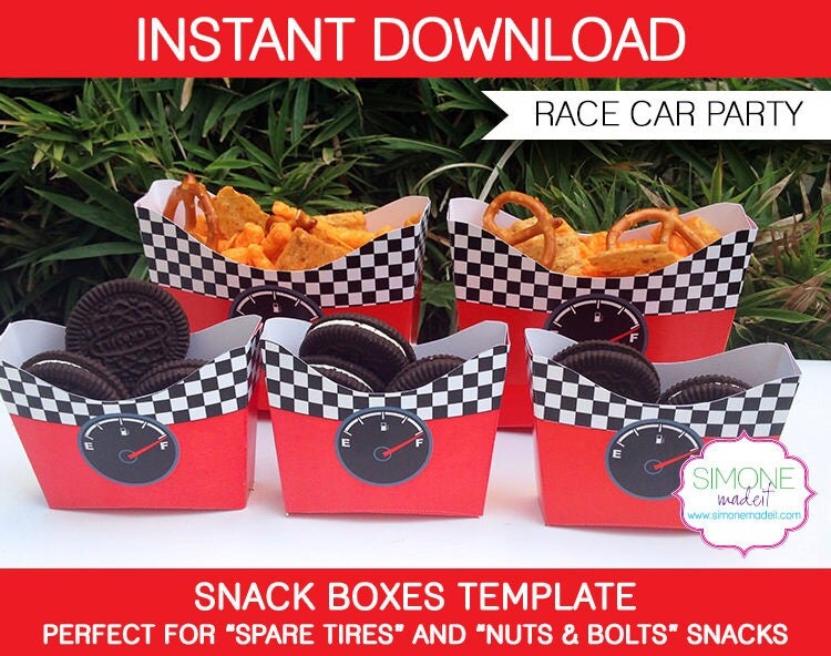Race Car Party Snack Boxes Template INSTANT DOWNLOAD PDF