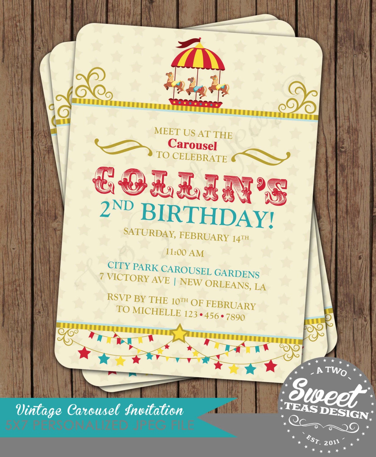 Vintage Carousel Birthday Invitation Digital by 2SweetTeas on Etsy