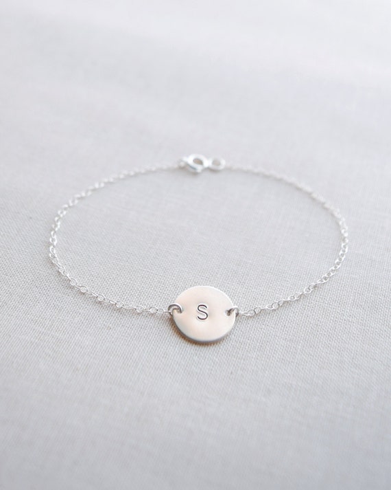 Items similar to Silver engraved initial bracelet / letter bracelet / monogram bracelet 2153