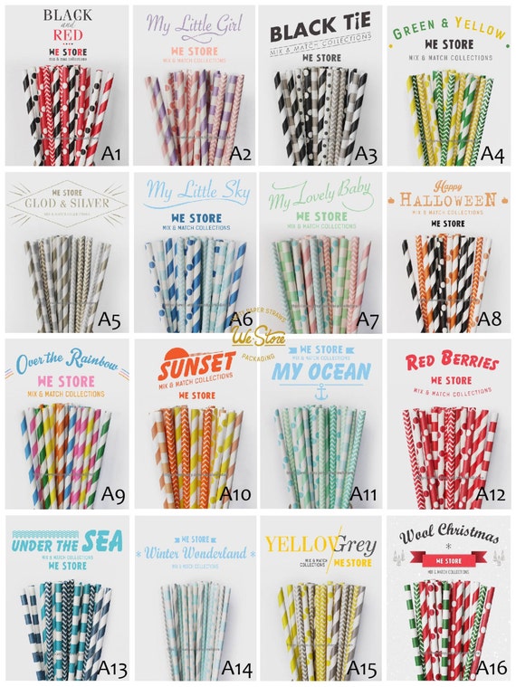 50 PAPER STRAWS with free printable DIY Toppers Paper Straw