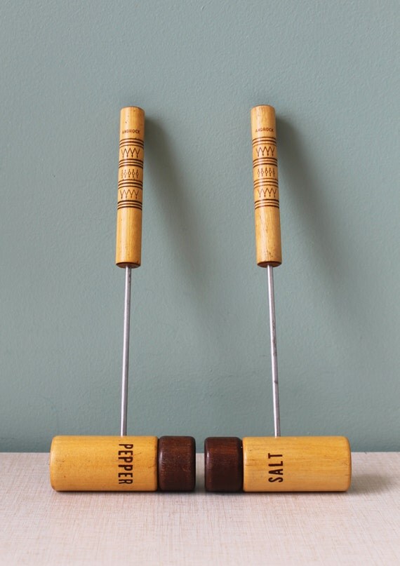 Vintage BBQ Salt and Pepper Shakers Long handled salt and