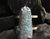 Claw Aqua Aura Cactus Quartz Ring - Sterling Silver