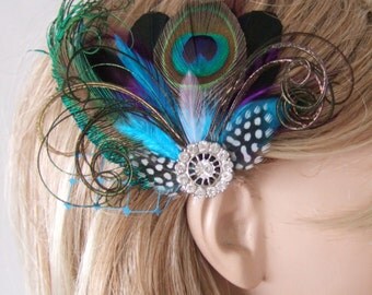 Bridal Aubergine Purple Turquoise Peacock Feathers Fascinator Hair Clip "Nenna" - 1 Day to Make - Winter Wedding Mother of the Bride