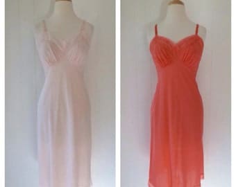 Two Pink Vanity Fair Tricot Nylon Vintage Slips 34 S Pale Pink Bright Pink