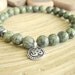 Mens Om Bracelet - Russian Serpentine Bracelet with Hematite and Silver Charm, Green Japa Mala Bead Bracelet
