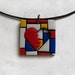 Heartbroken polymer clay pendant, Mondrian style