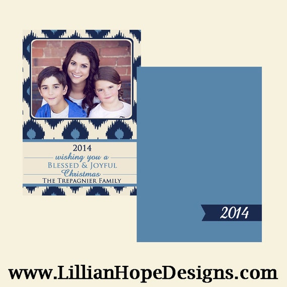 HOLIDAY GREETING Card - Christmas Photo Card - Ikat - Navy - Blue Christmas Card - PRINTABLE Photo Card Il_570xn