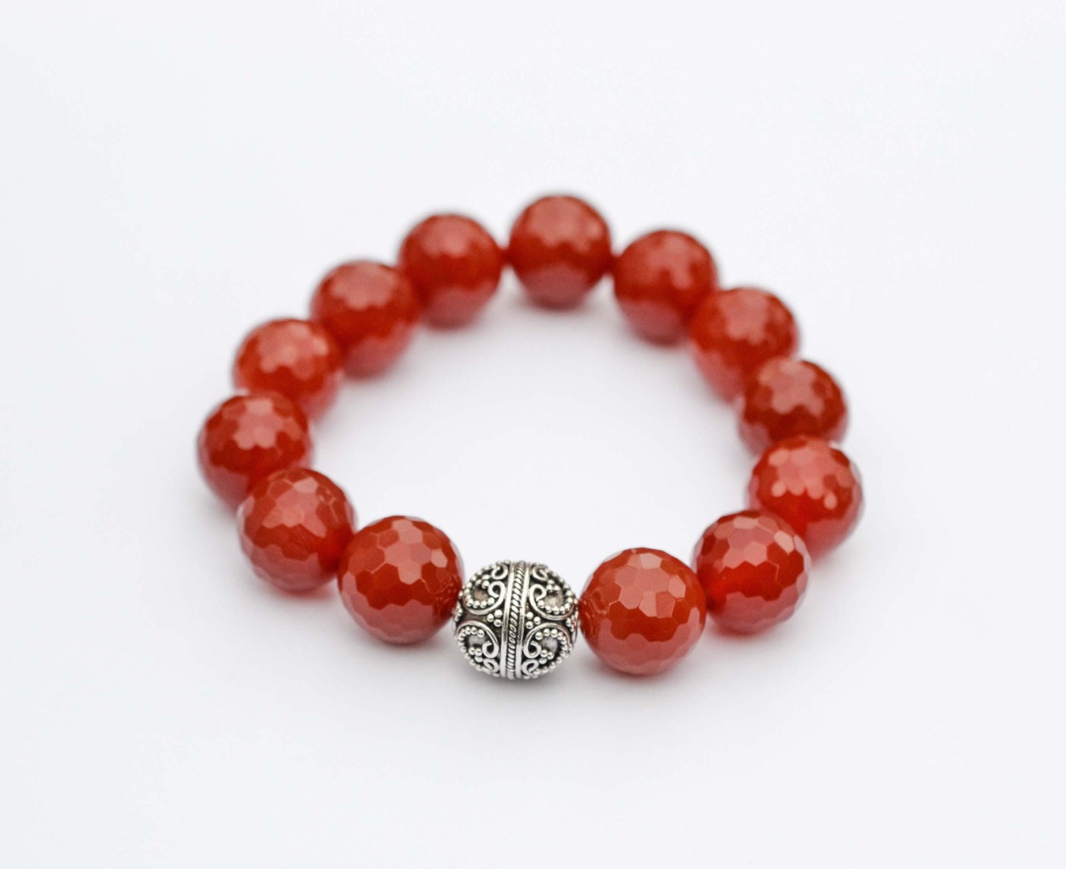 12mm Carnelian Bracelet Faceted Bold Statement Bracelet