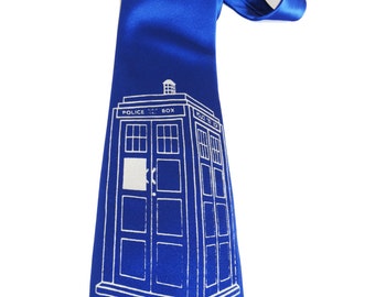 Tardis Police Box Tie screen printed Necktie Dr. Who inspired