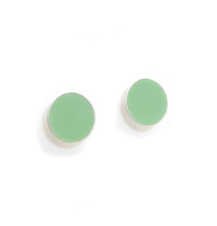 Mint Green Stud Post Earrings made with Sterling Silver and