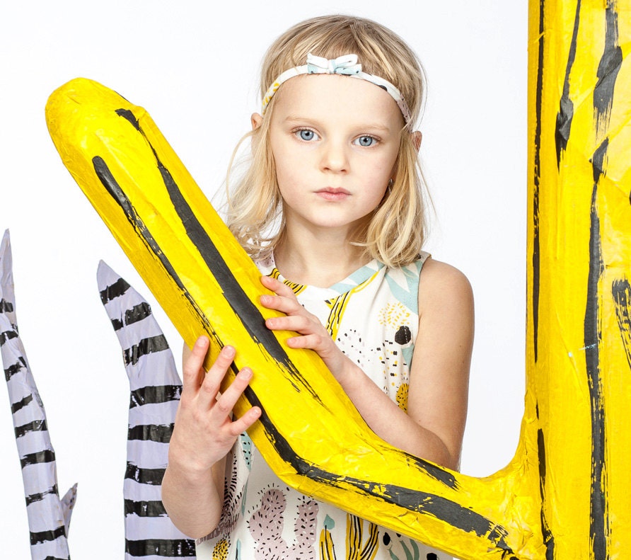 Cactus String Headband in Dusty Pink Yellow Ochre Blue Mint