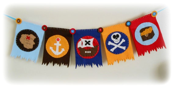 Pirate Bunting. Nursery Art. Baby Shower. Felt. Eco-Friendly. Reusable. Photo prop. Made to order item.